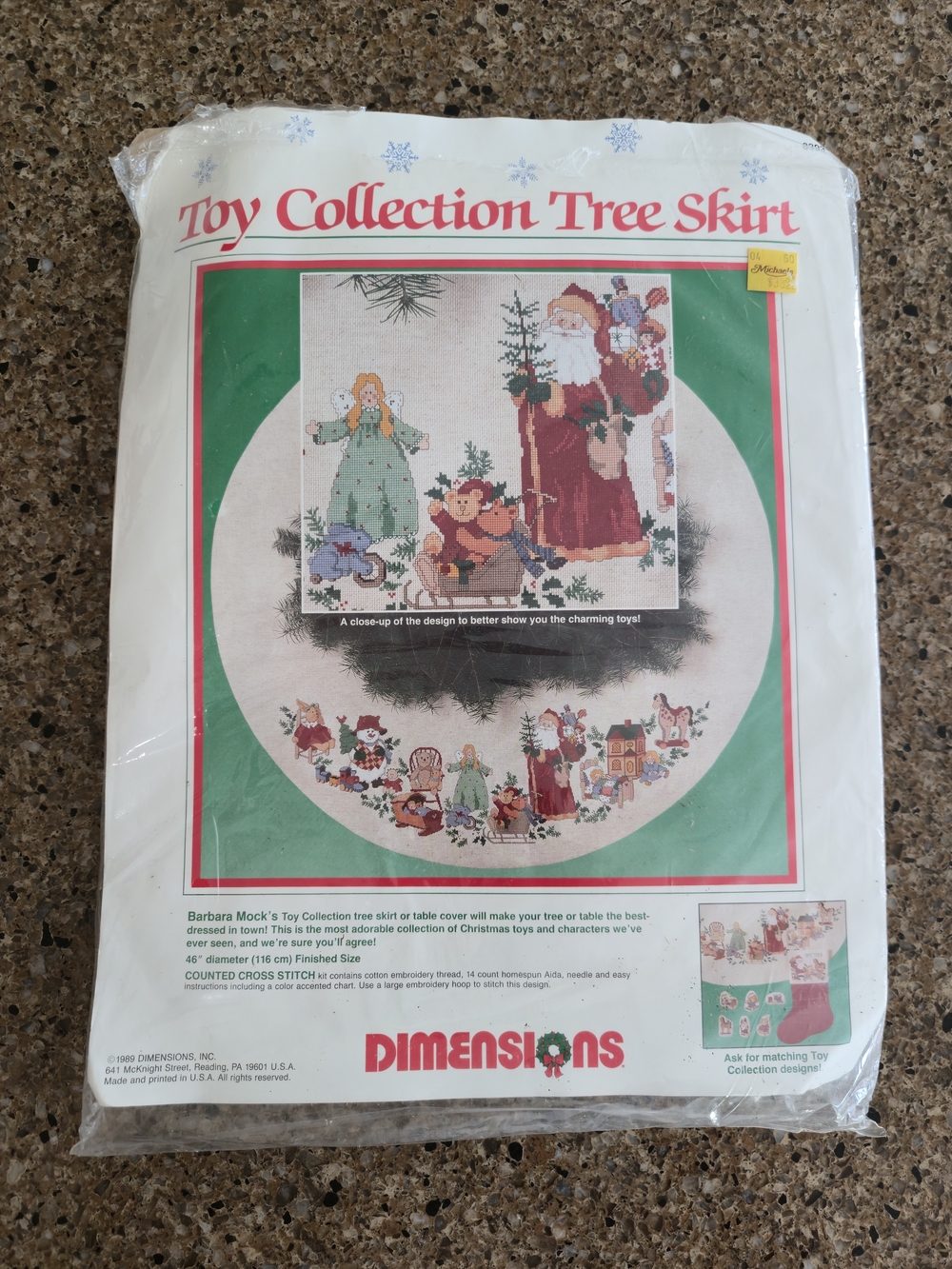 Vintage 1989 Dimensions Toy Collection Tree Skirt Cross Stitch Kit Barbara Mock